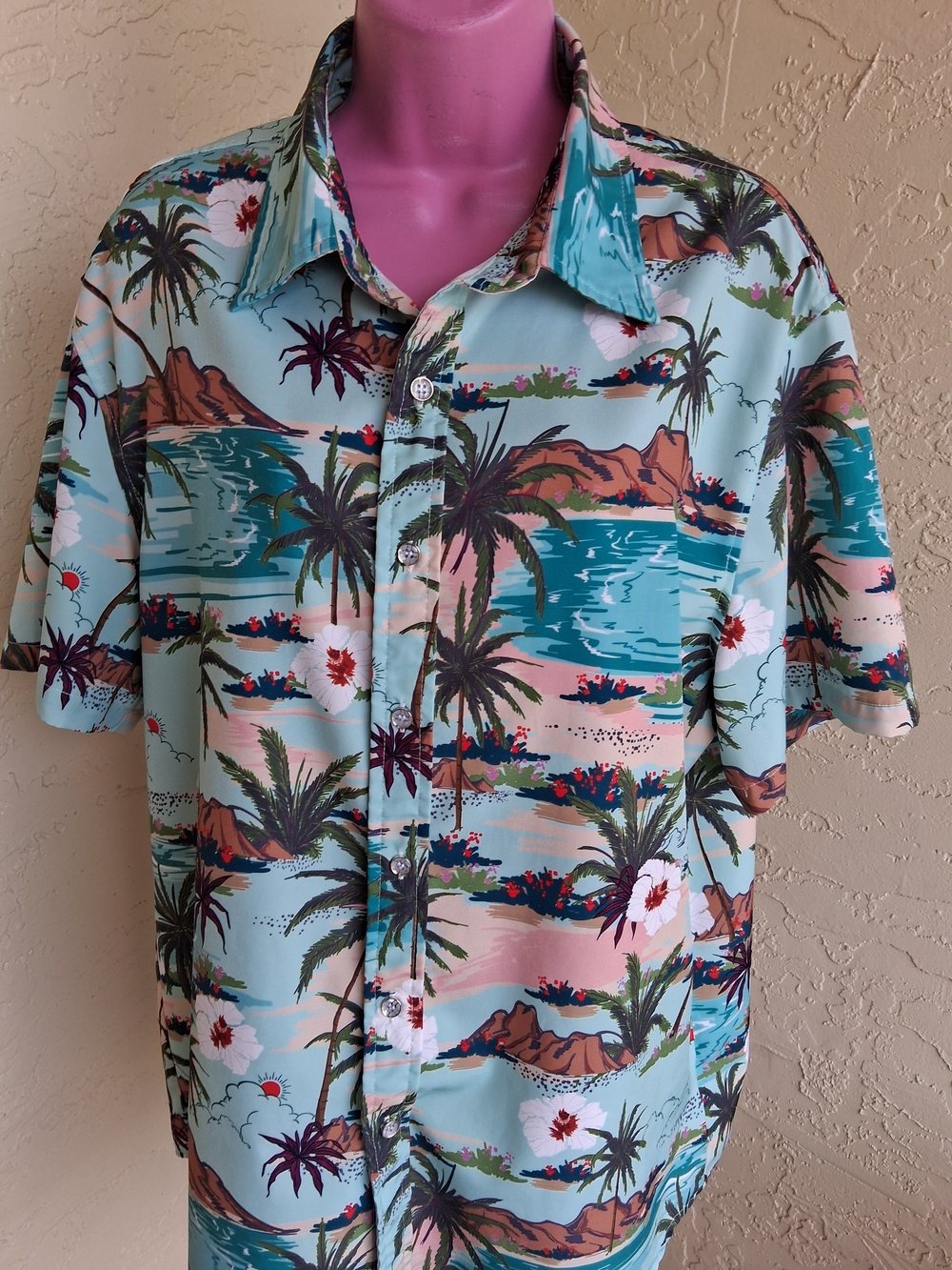 Men's Tropical Print Short-Sleeve Shirt - Light Blue